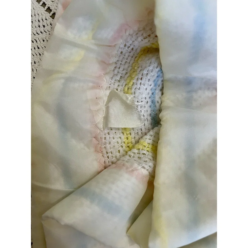 Vintage Baby Blanket Pastel Stripe Waffle Knit Satin Trim 40x40 Soft Gift Unisex